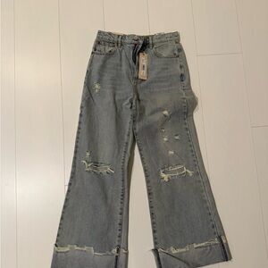 Alice + Olivia Light Blue Distressed Wide Leg Jeans